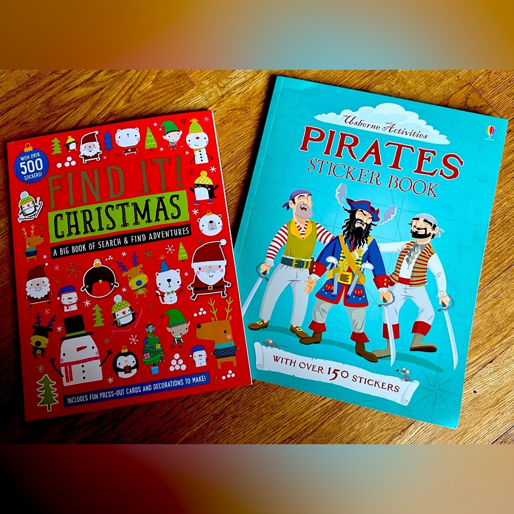 Sticker books - Pirates and Christmas. Great holiday activities - ages 4-8approx